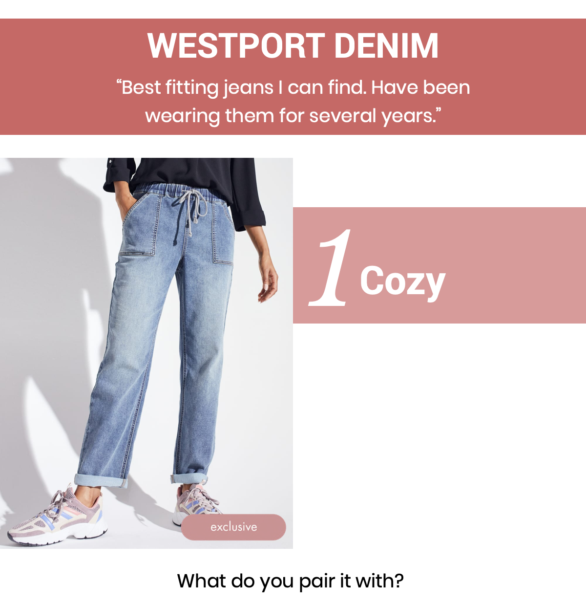 Shop the &quot;Knit Denim Weekender Sweatpant With Pockets And Drawstring Waist&quot; by Westport.   