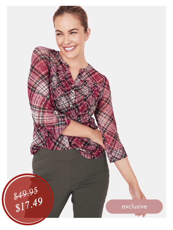 Shop the &quot;Roz &amp; Ali Foil Mesh Plaid Popover&quot;
