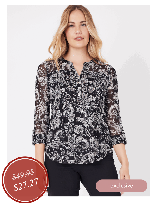 Shop the &quot;Roz &amp; Ali Paisley Foil Mesh Popover&quot;