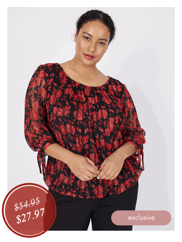 Shop the &quot;Roz &amp; Ali Red Floral Tie Sleeve Bubble Hem Blouse&quot;