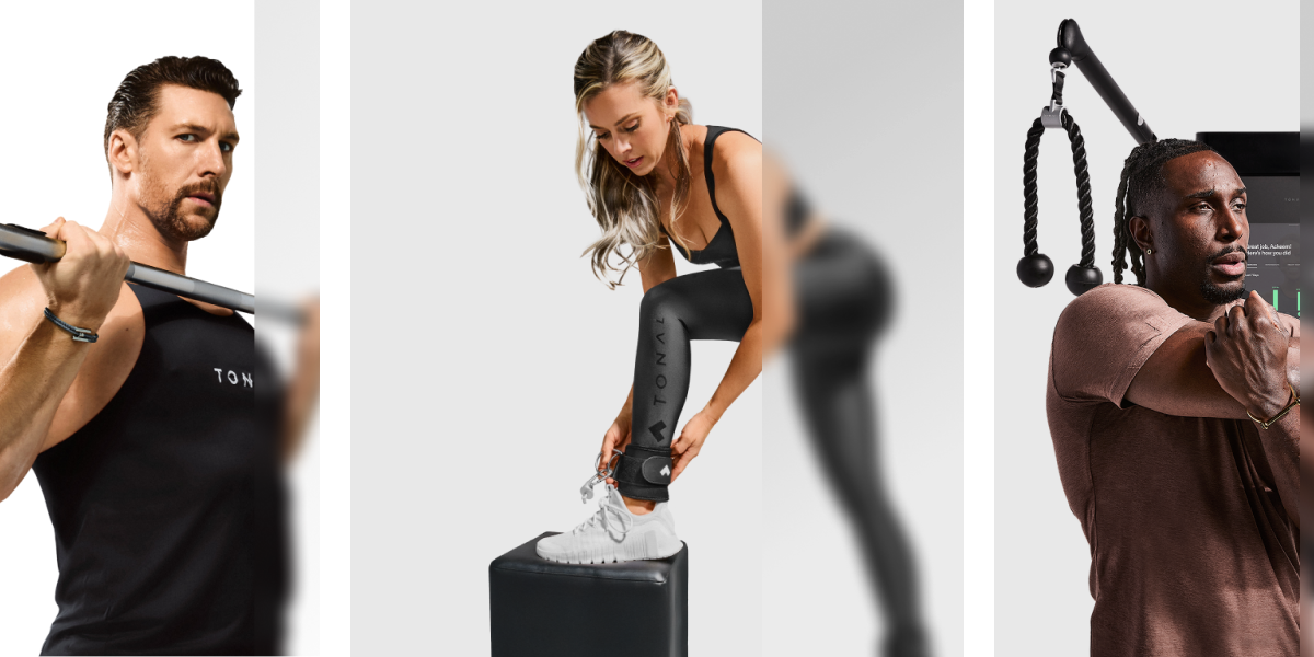 An image of three persons working out with Tonal