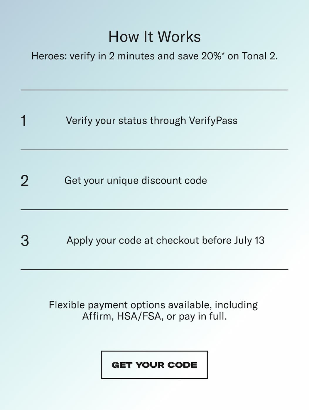 How it Works. Get your Code