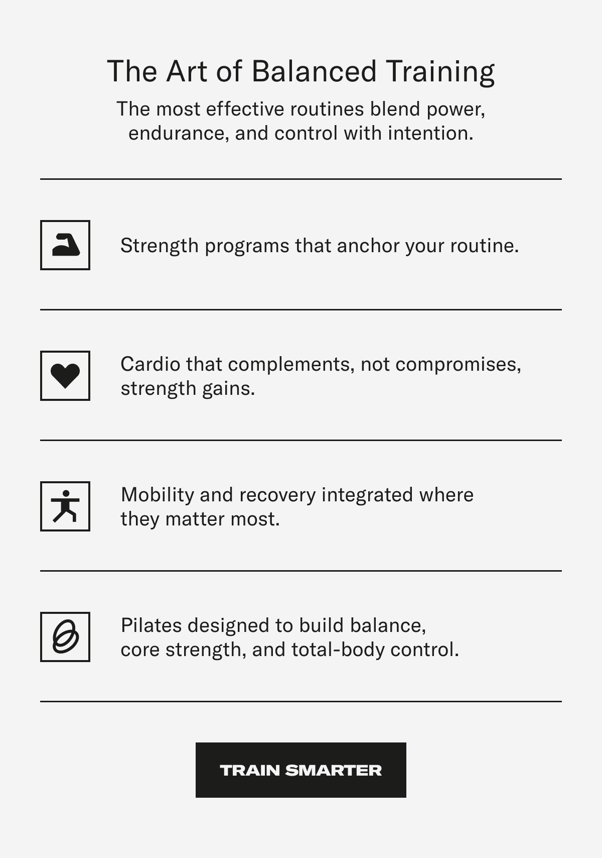 The art of balances training. The most effective routines blend power, endurance, and control with intention. Train Smarter