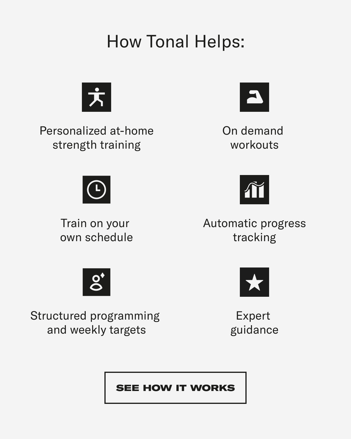 How Tonal helps. See How It Works