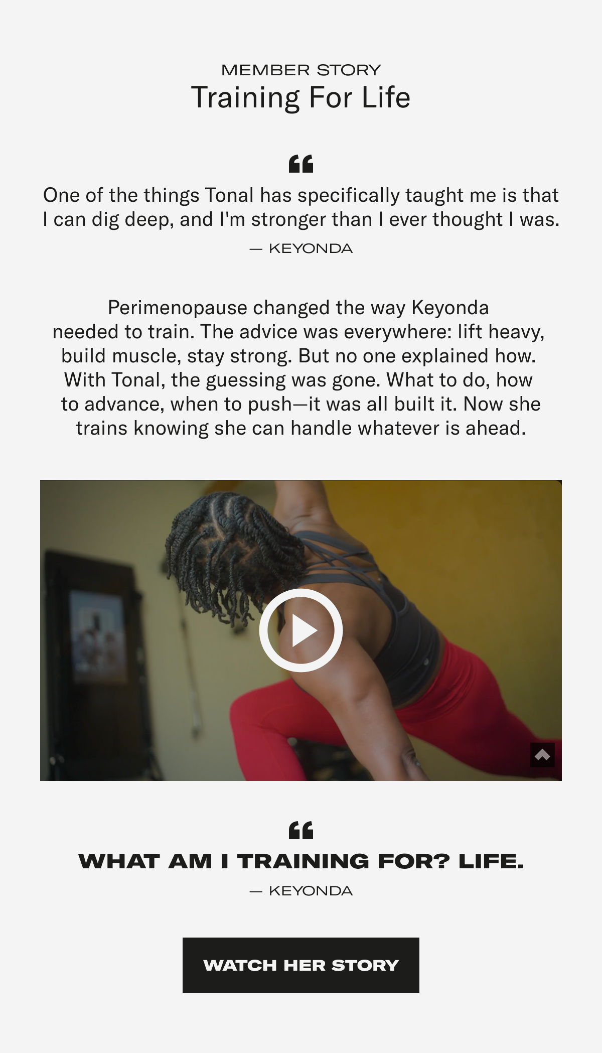 Member story. Training for life. Watch her story