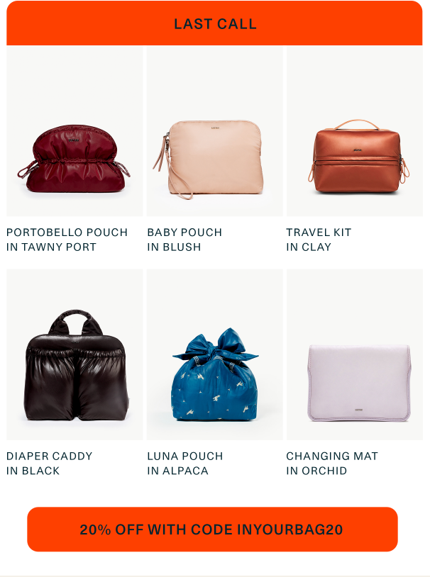20% off accessories with code INYOURBAG20