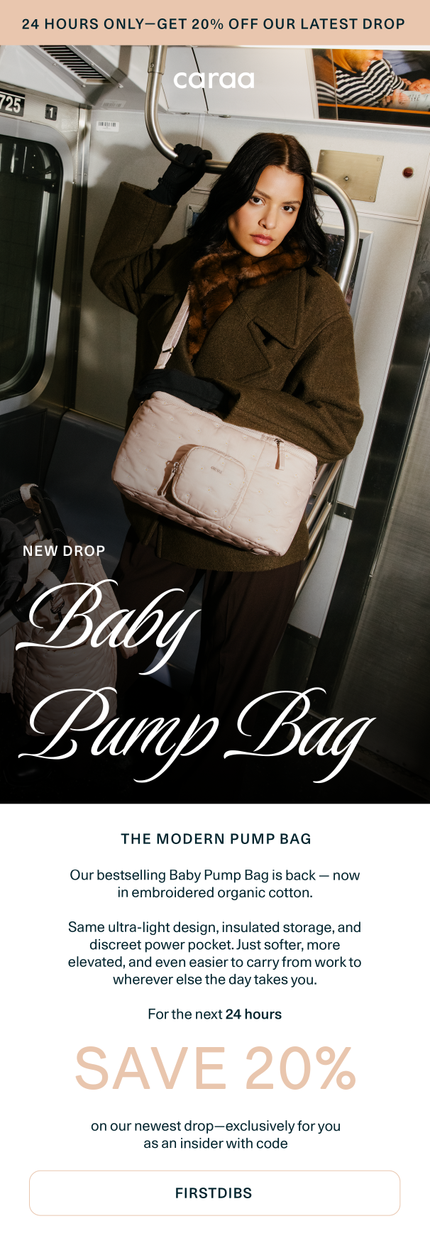 Shop our new embroidered Baby Pump Bag