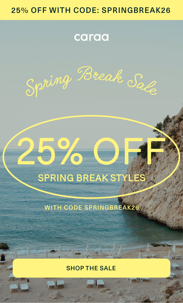 an image of a beach with a yellow sign that says 25 % off spring break styles