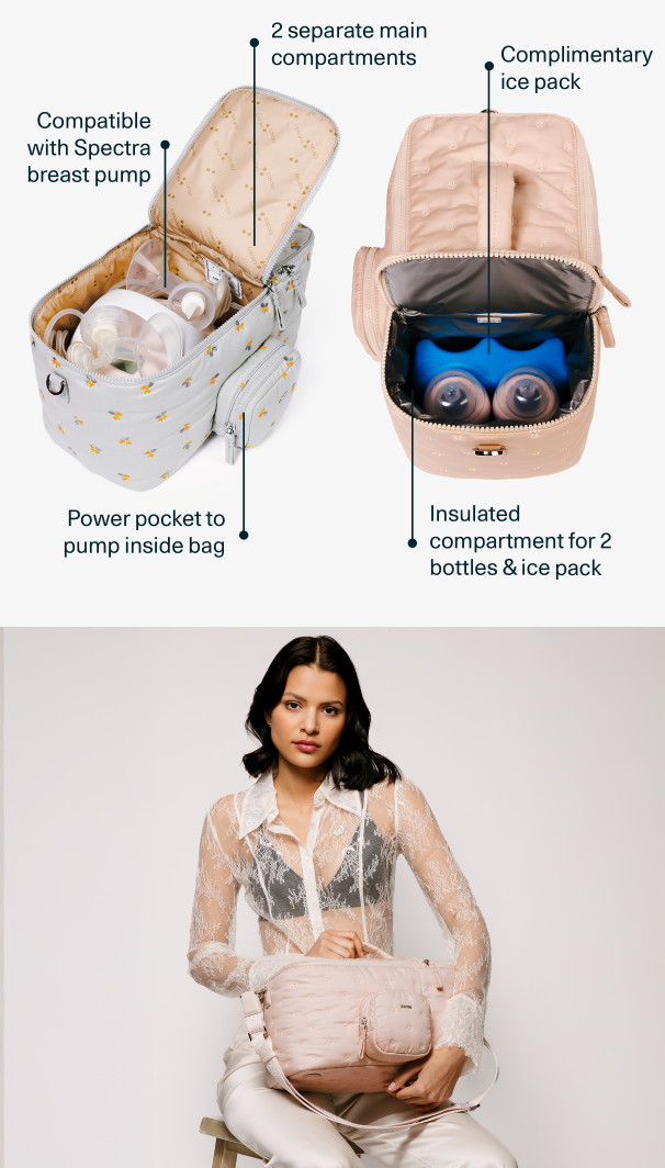 Shop our new embroidered Baby Pump Bag