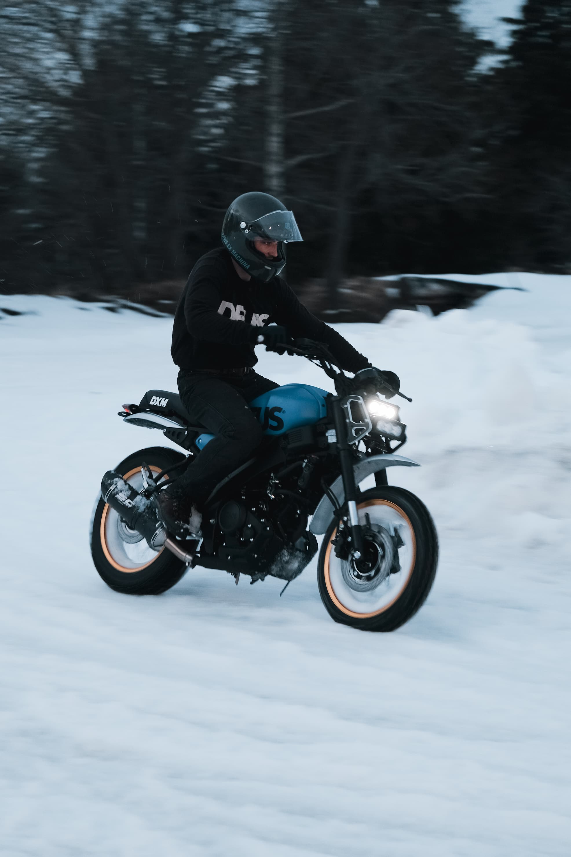 blue moto on ice