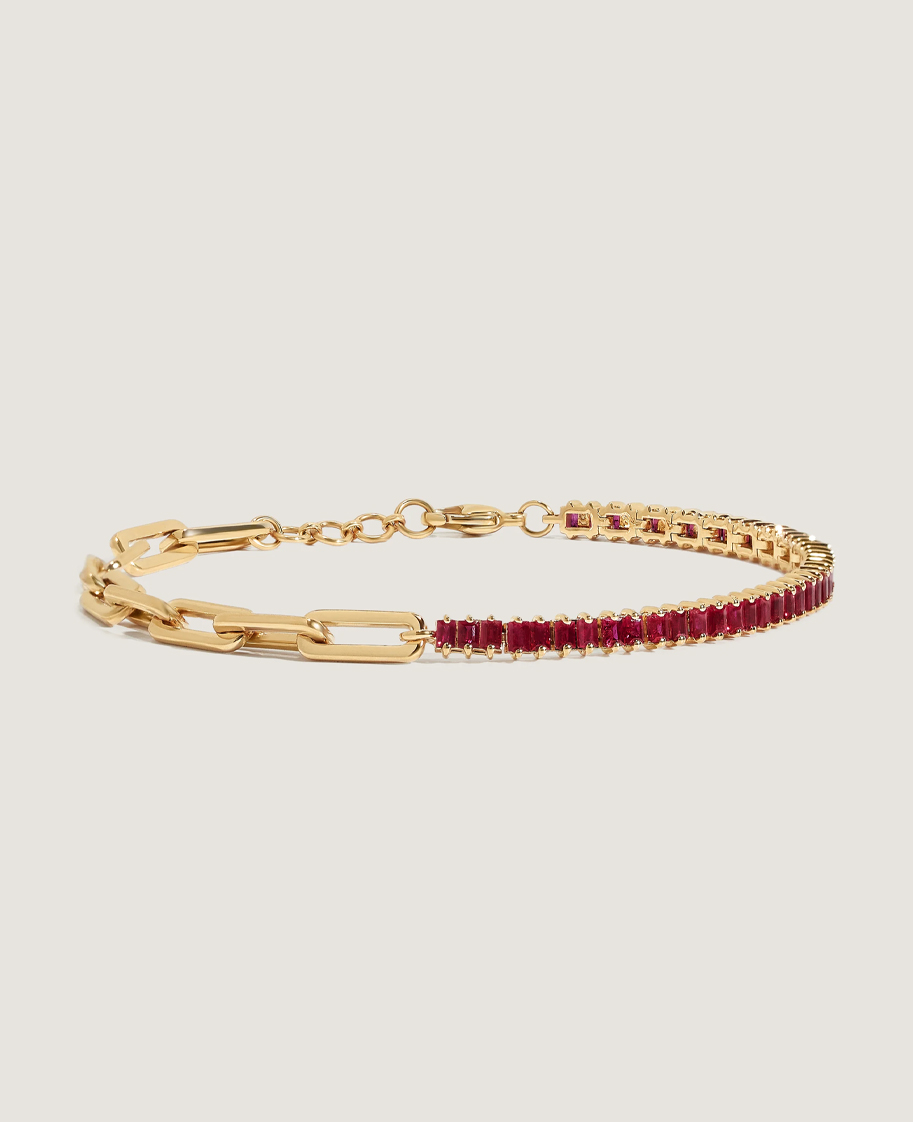Serena Baguette Tennis Link Bracelet Ruby