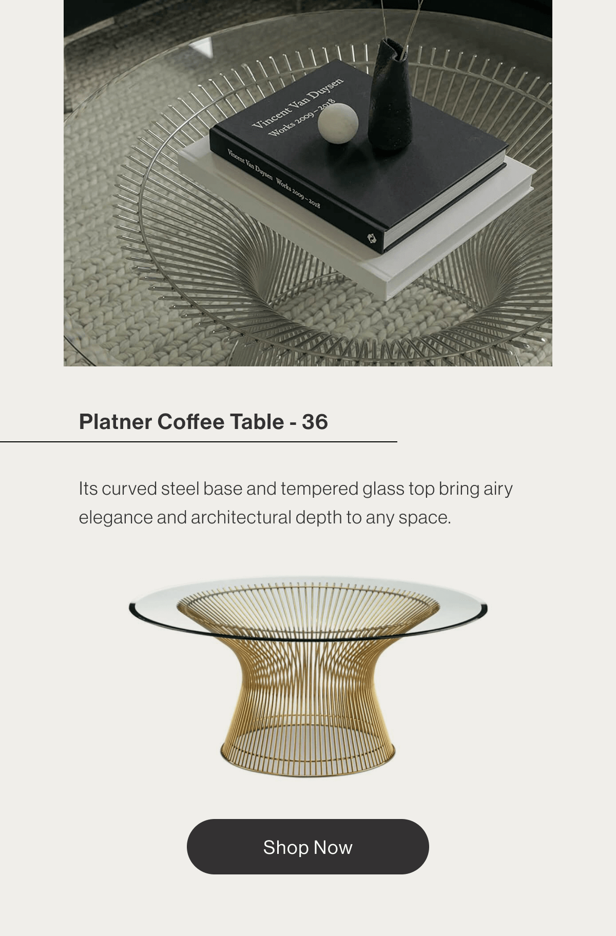 Platner Coffee Table - 36" - Its curved steel base and tempered glass top bring airy elegance and architectural depth to any space. - Shop Now