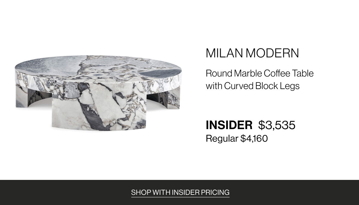 Milan Modern Round Marble Coffee Table with Curved Block Legs - Insider $3,535 - Regular $4,160 - Shop with Insider Pricing