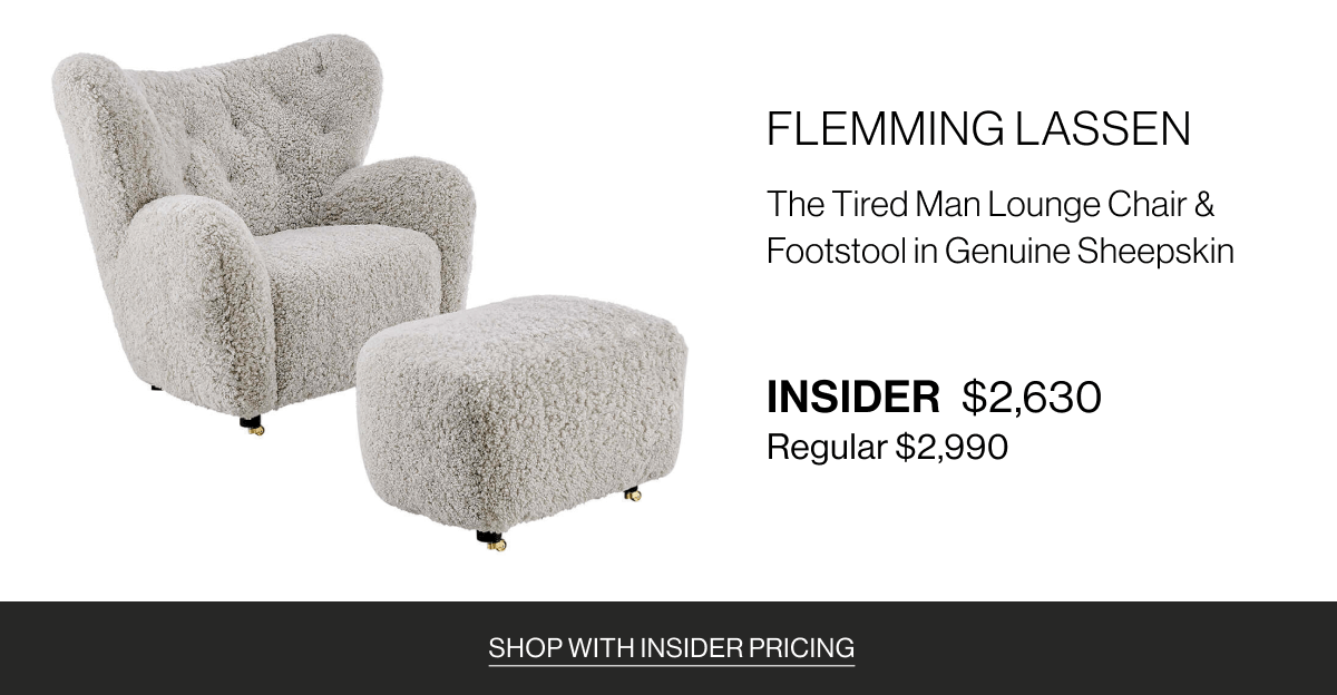 Flemming Lassen The Tired Man Lounge Chair & Footstool in Genuine Sheepskin - Insider $2,630 - Regular $2,990 - Shop with Insider Pricing