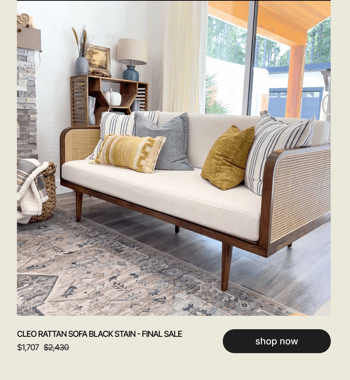 CLEO RATTAN SOFA BLACK STAIN - FINAL SALE - $1,707 - $2,430 - shop now