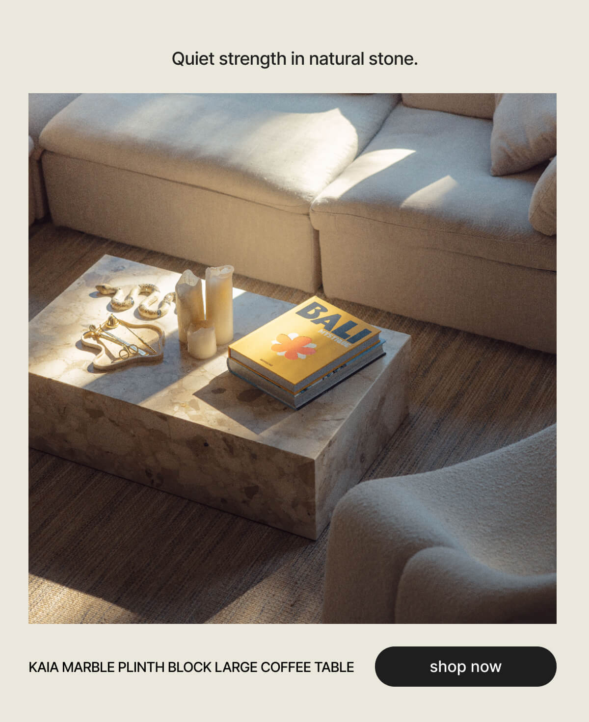 Quiet strength in natural stone. - KAIA MARBLE PLINTH BLOCK LARGE COFFEE TABLE - shop now