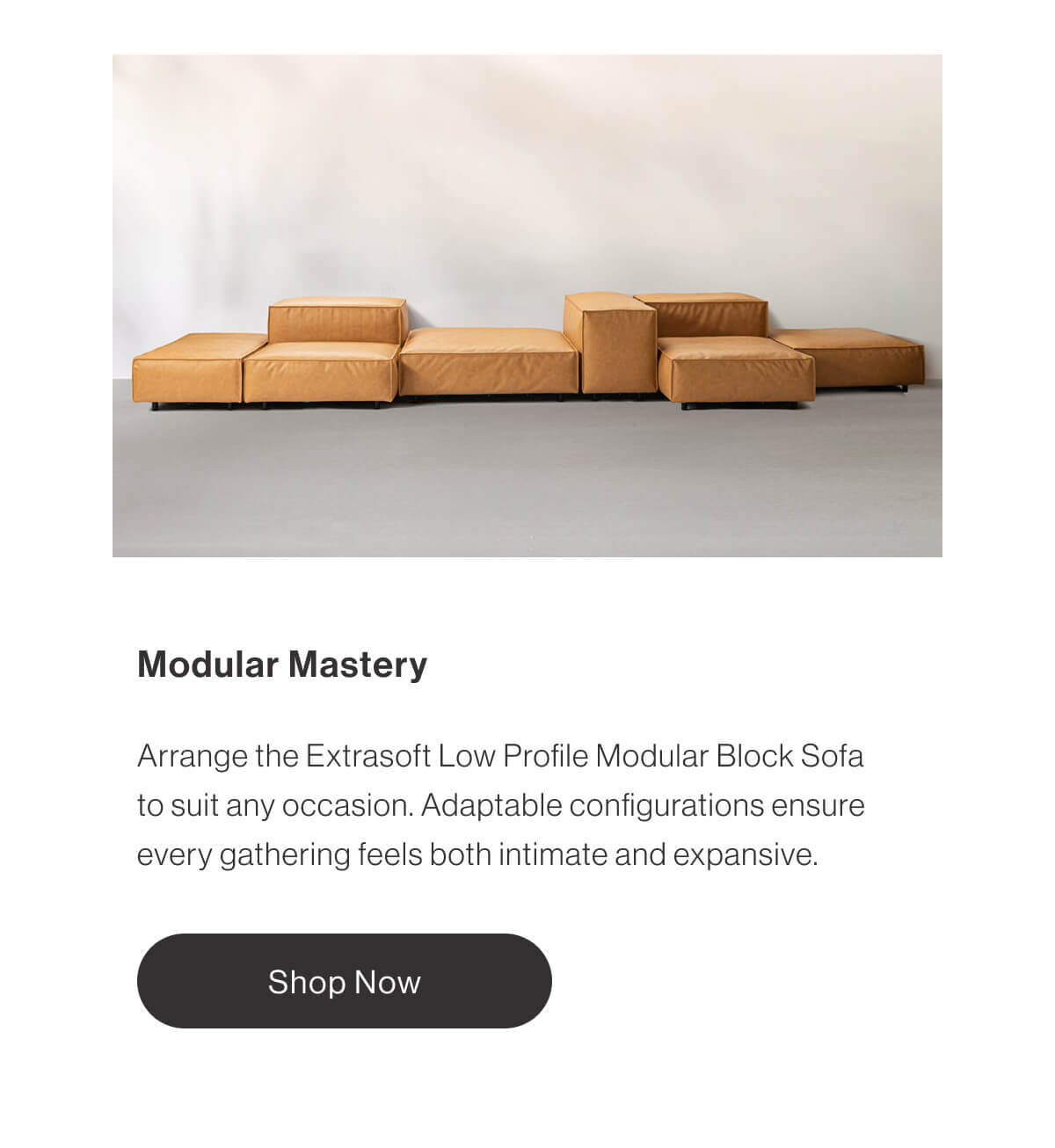 Modular Mastery - Arrange the Extrasoft Low Profile Modular Block Sofa to suit any occasion. Adaptable configurations ensure every gathering feels both intimate and expansive. - Shop Now