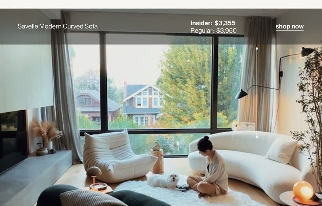 Savelle Modern Curved Sofa - Insider: $3,355 - Regular: $3,950 - shop now