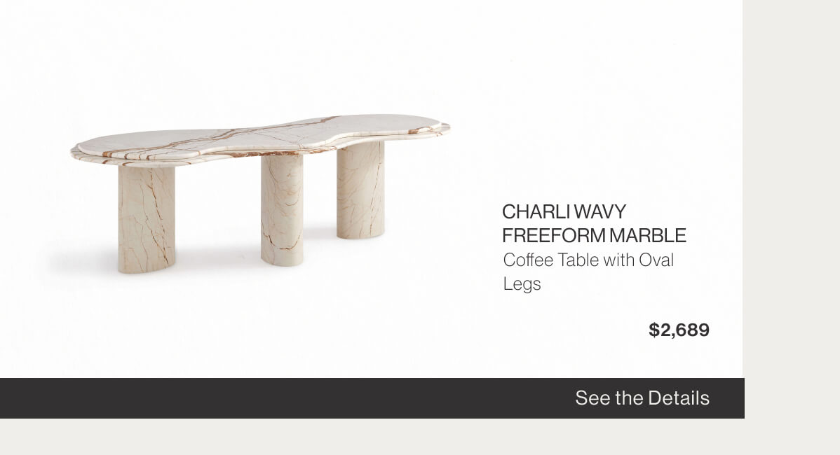 Charli Wavy Freeform Marble Coffee Table with Oval Legs - $2,689 - See the Details