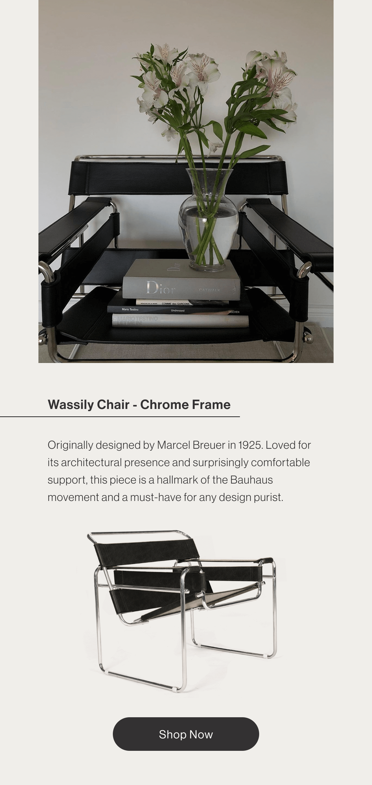Wassily Chair - Chrome Frame - Originally designed by Marcel Breuer in 1925. Loved for its architectural presence and surprisingly comfortable support, this piece is a hallmark of the Bauhaus movement and a must-have for any design purist. - Shop Now