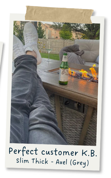 Perfect customer KB relaxing in Slim Thick fit Axels