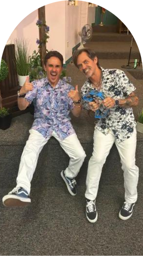 Perfect customer JG & friend jamming out Beach Boys style in Athletic Blancos