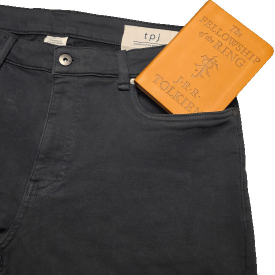 The entire Lord of the Rings trilogy loaded into the front pocket of a pair of Denkhaki™ Pants in Slate