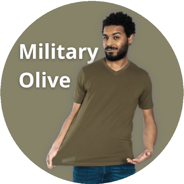Olive, Military Olive, Teal, & Mint Tees are available in V-Neck, Crew Neck, & Polo styles