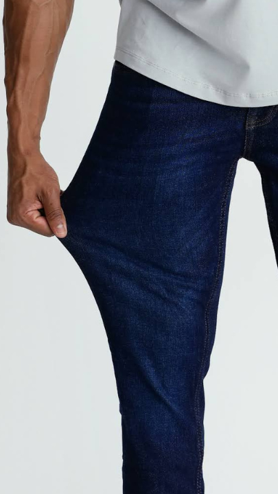 zoomed in shot of Mariners (99% Cotton jeans) being stretched.