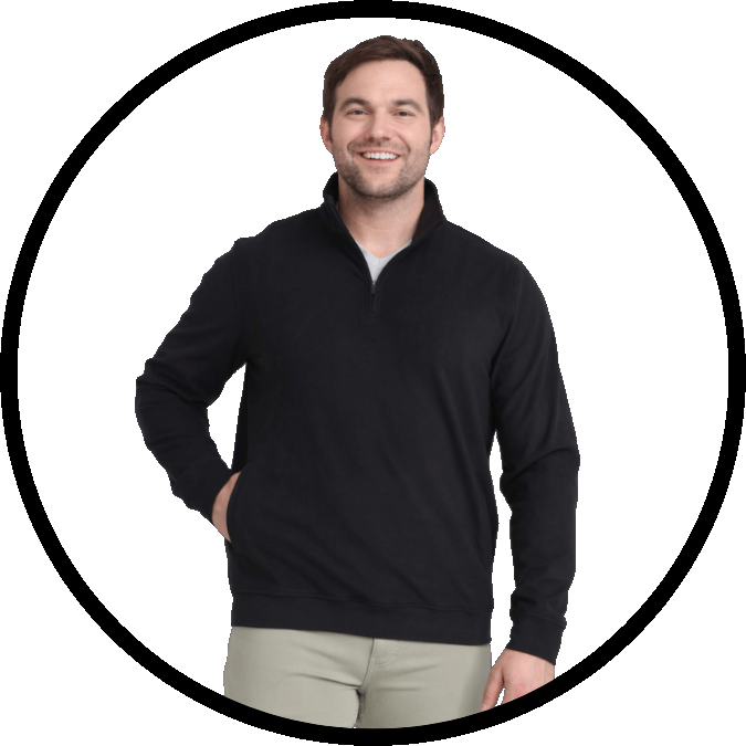 quarter zip pullovers in charcoal grey and black