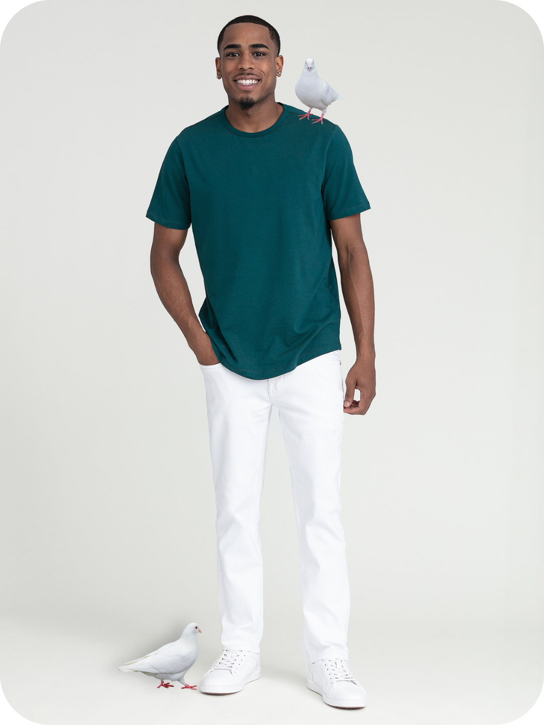 Slim Blancos, Teal Crew Neck...and doves?