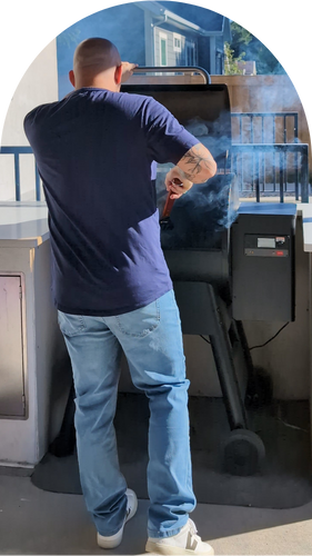 Grillin' & chillin' in a Navy Tee & Athletic Jokers