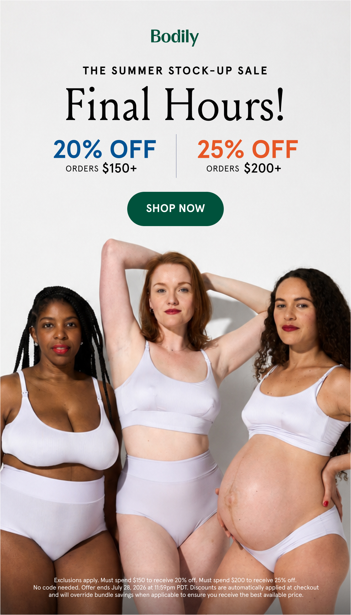 The Summer Stock-Up Sale. 20% off $150, 25% off $200. 