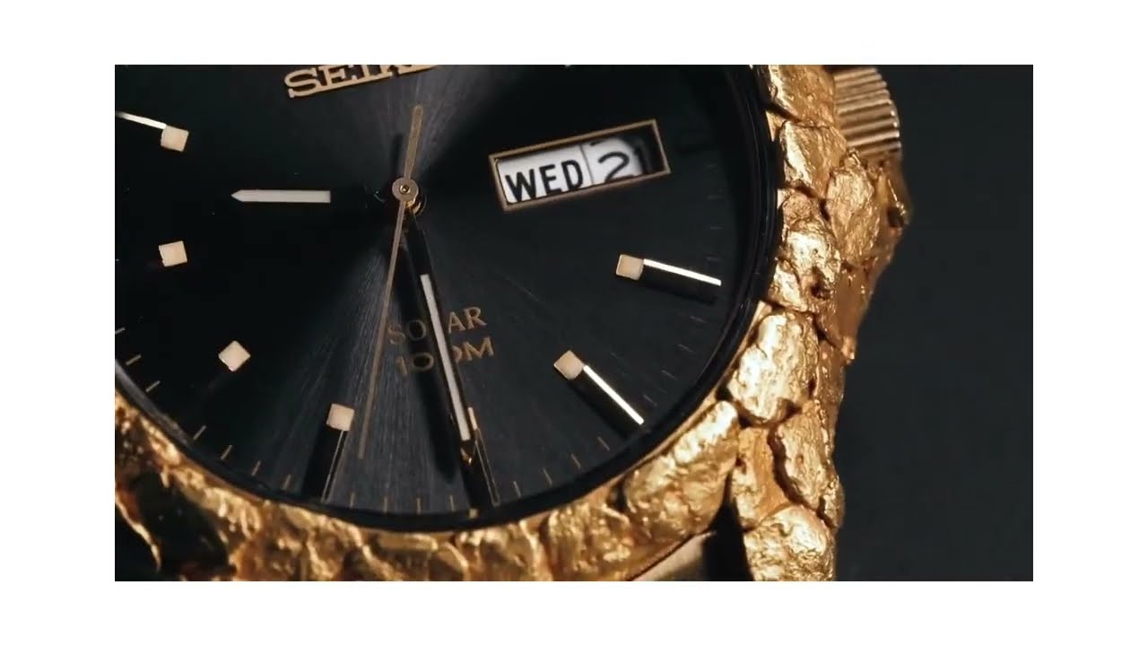 Orocal Seiko Gold Nugget Overlay Quartz Men's Watch w/ Flex Band - Main Image