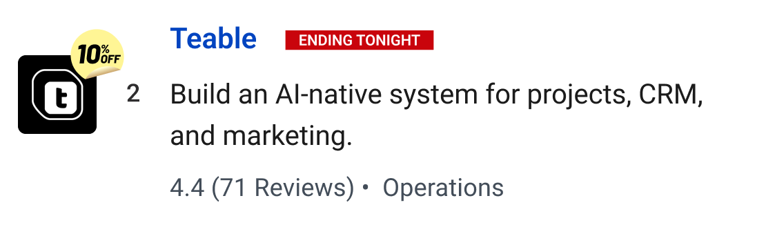 Teable:  Build an AI-native system for projects, CRM, and marketing. 