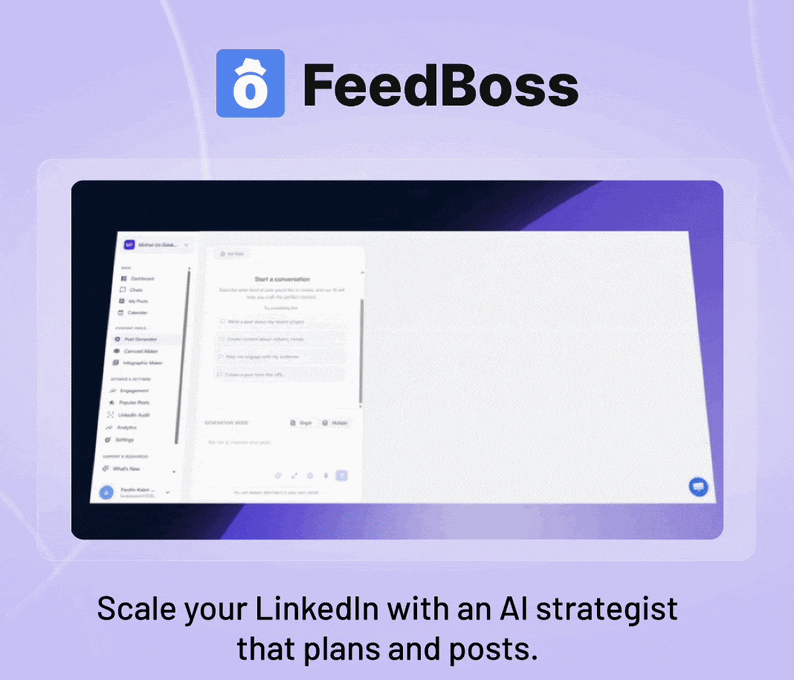 FeedBoss: Scale your LinkedIn with an AI strategist that plans and posts.