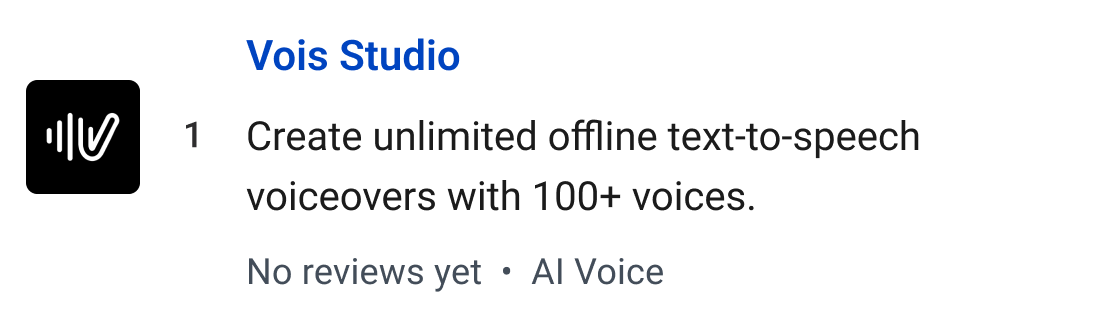 Vois Studio: Create unlimited offline text-to-speech voiceovers with 100+ voices.