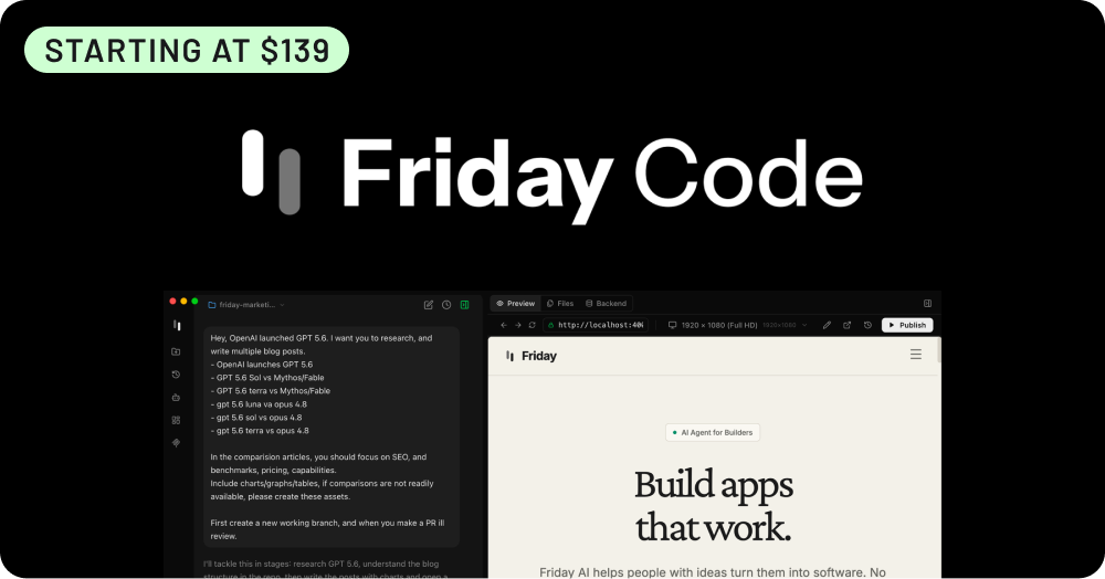 Shop Friday Code (starting at $139)