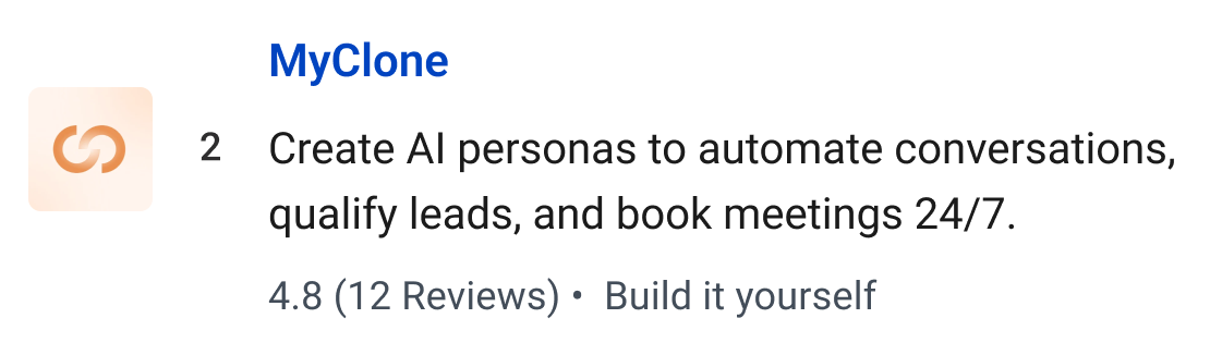 MyClone: Create AI personas to automate conversations, qualify leads, and book meetings 24/7.