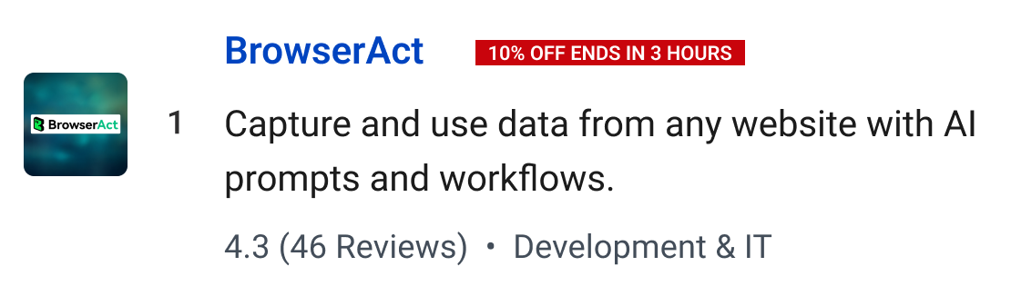 BrowserAct: Capture and use data from any website with AI prompts and workflows.