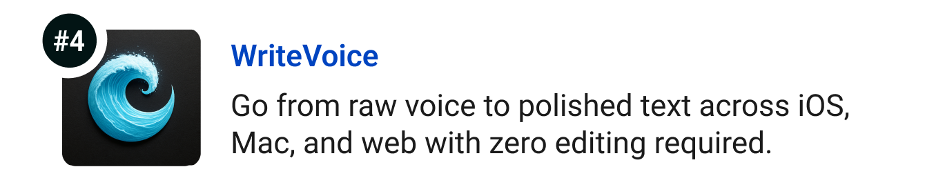 WriteVoice - Go from raw voice to polished, published text across iOS, Mac, and web with zero editing required.