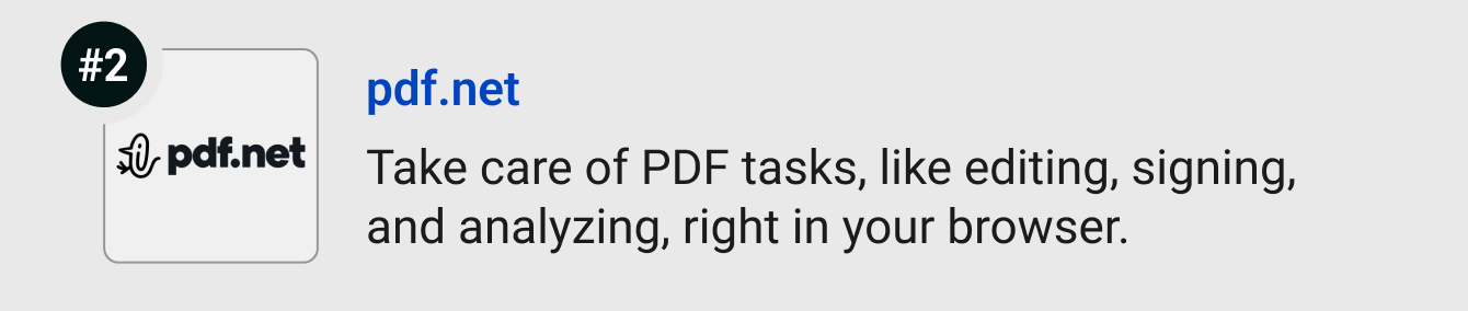 pdf.net - Take care of PDF tasks, like editing, signing, and analyzing, right in your browser.