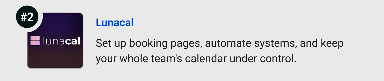 Lunacal - Set up stunning booking pages, automate the boring stuff, and keep your whole team's calendar under control.
