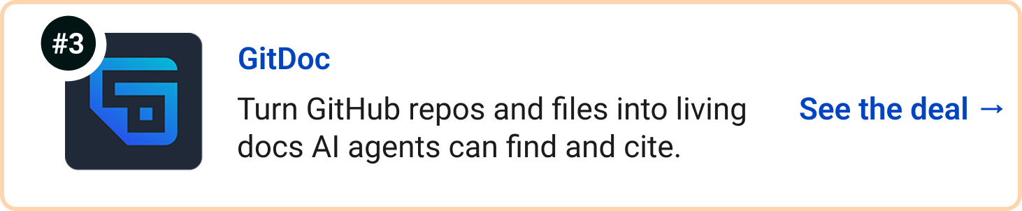 GitDoc - Turn GitHub repos and files into living docs AI agents can find and cite. See the deal →