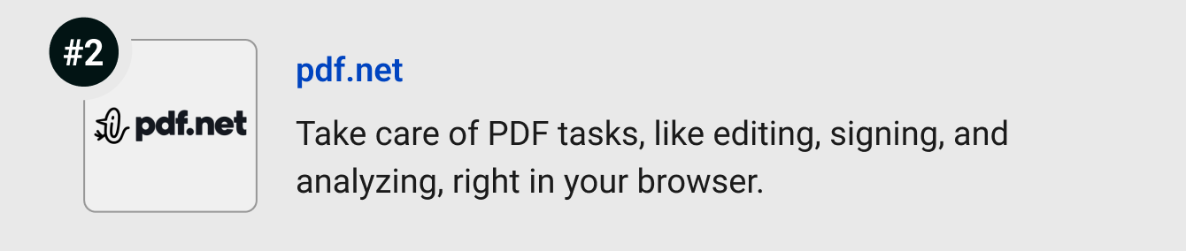 pdf.net - Take care of PDF tasks, like editing, signing, and analyzing, right in your browser.