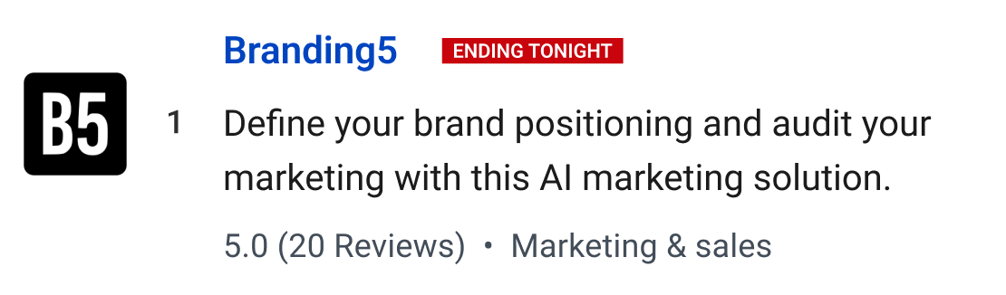 Branding5: Define your brand positioning and audit your marketing with this AI marketing solution.