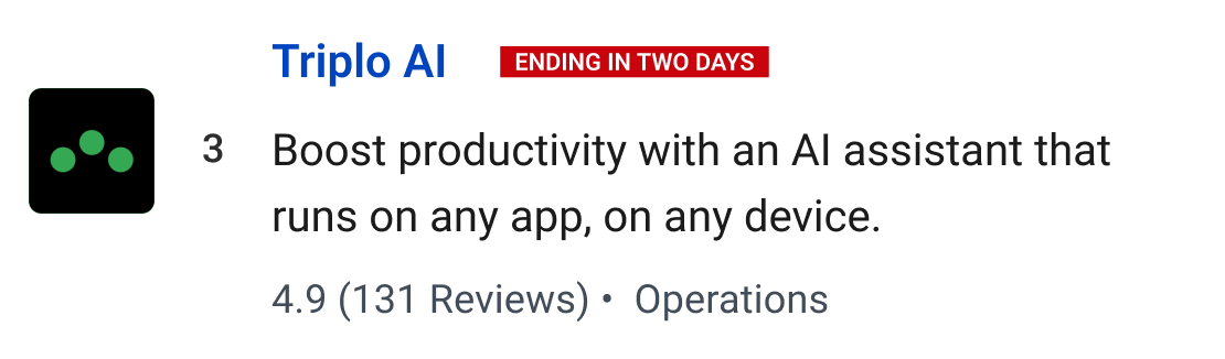 Triplo AI: Boost productivity with an AI assistant that runs on any app, on any device.