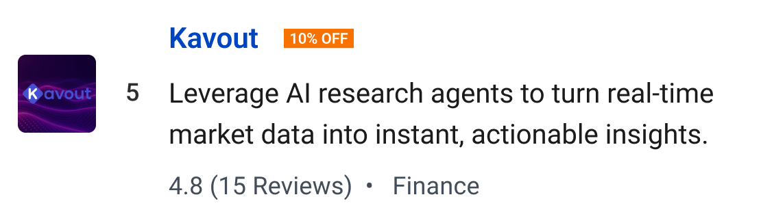 Kavout: Leverage AI research agents to turn real-time market data into instant, actionable insights.