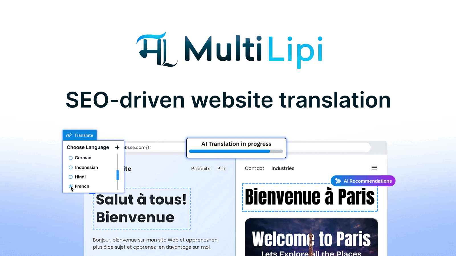 MultiLipi: SEO-driven website translation, Track your global performance, localize and refine your content, Optimize translations for SEO