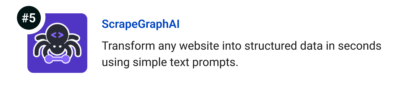 ScrapeGraphAI Transform any website into structured data in seconds using simple text prompts.